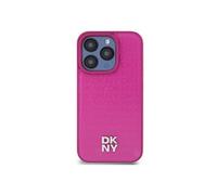 Étui DKNY pour iPhone 15 Pro 6.1 rose étui rigide Leather Monogram Pattern Metal Logo MagSafe