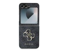 CG Mobile Guess GUHCZF64GMGGR Étui pour Z Flip6 F741 Noir Cuir 4G Metal Logo