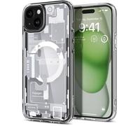 Spigen Coque Magnétique pour iPhone 15 Plus [Conception Schématique] en Dos PC et Bumper TPU Ultra Hybrid MagFit - Zero One Blanc