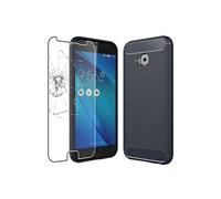 - Coque Asus Zenfone 4 Selfie Pro ZD552KL Housse Etui Gel Motif Fibre Carbone Luxe Flex TPU Premium, Bleu Foncé + Film protection écran en VERRE