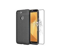 - Coque Asus Zenfone Max Plus (M1) ZB570TL Etui Housse Silicone TPU Souple Anti-Choc Motif Cuir Anti-dérapante, Noir + Film protection écran en VERRE