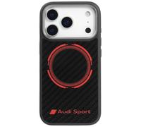 Audi RSQ Sport Cercle Rouge en Fibre de Carbone Compatible avec MagSafe Coque pour iPhone 17 Pro (Noir)