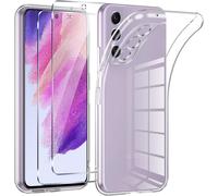 Coque Avec 2 Pièces Protection Écran En Verre Trempé,Ultra Transparente Silicone En Gel Tpu Souple Pour Samsung S21 Fe 5G ,Antichoc Anti-Jaune Etui Bumper