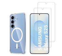 Coque avec Cercle magnétique pour Samsung Galaxy S25 et 2 Verres Trempé Film Protection Ecran