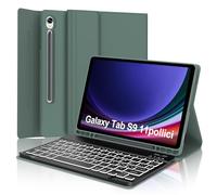 Coque avec clavier pour Samsung Galaxy S10 FE 10.9" 2025/S9 FE 10.9" 2023 / S9 11" 2023, étui Bluetooth rétro-éclairé amovible italien clavier pour Samsung Tab S9 FE/S10 FE, vert foncé