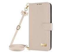 Coque avec Cordon et Porte-Carte à Rabat Clapet pour Xiaomi Redmi Note 14 Pro Plus 5G, Étui en Cuir Pochette Antichoc Flip Case Blanche