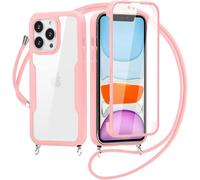 Coque avec Cordon pour Oppo A15/Oppo A15S/Oppo A35, Antichoc Housse avec Protection d'écran, 360° Téléphone Etui Double Face Case Transparent Intégrale Coque avec Cordon pour Oppo A15/A15S/A35 - Rose