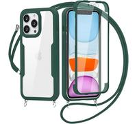 Coque avec Cordon pour Oppo A53S/Oppo A33/A32/A53, Antichoc Housse avec Protection d'écran, 360° Téléphone Etui Double Face Case Transparent Intégrale Coque avec Cordon pour Oppo A53S-Vert