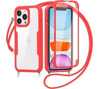 Coque avec Cordon pour Oppo A9 2020/Oppo A5 2020, Antichoc Housse avec Protection d'écran, 360° Téléphone Etui Double Face Case Transparent Intégrale Coque avec Cordon pour Oppo A9 2020-Rouge