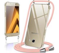 Coque Avec Cordon Pour Samsung Galaxy A5 2017 5,2"", Collier Réglable Téléphone Étui Portable Lanyard Case Transparent Ultra Souple Silicone Tpu Housse Antichoc Protection Cover, Or Rose