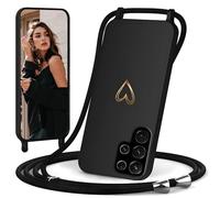 Coque avec Cordon pour Samsung Galaxy S25 Ultra 5G, Coque de Cellulaire Corde Silicone Étui en Motif Coeur avec Réglable Collier Téléphone Chaîne Lanyard Case Housse pour Galaxy S25 Ultra, Noir