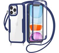 Coque avec Cordon pour Xiaomi Redmi Note 14 5G, Antichoc Housse avec Protection d'écran, 360° Téléphone Etui Double Face Case Transparent Intégrale Coque avec Cordon pour Xiaomi Redmi Note 14 5G -Bleu