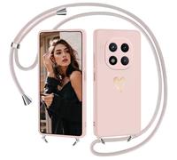 Coque avec Cordon pour Xiaomi Redmi Note 14 Pro+ Plus 5G, Coque de Cellulaire Corde Silicone Étui en Motif Coeur avec Réglable Collier Téléphone Chaîne Lanyard Case Housse pour Note 14 Pro+, Pink