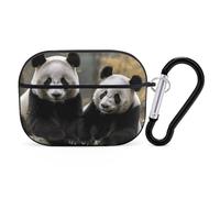 Coque avec deux grands pandas AirPods Pro 2, coque de protection rigide antichoc pour homme et femme, compatible avec coque Airpod Pro 2e/1ère génération avec porte-clés - noir