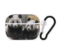 Coque avec deux grands pandas AirPods Pro 2, coque de protection rigide antichoc pour homme et femme, compatible avec coque Airpod Pro 2e/1ère génération avec porte-clés - Blanc