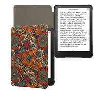 kwmobile Étui Compatible avec Amazon Kindle Paperwhite (2024)/Colorsoft - Étui à Rabat Magnétique pour Tablette en Liège Fleurs Couleurs Orange-Vert-Rouge