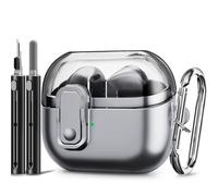 Coque avec verrou de sécurité pour Samsung Galaxy Buds 3 Pro 2024/Galaxy Buds 3 2024 2024 avec kit de nettoyage et porte-clés, coque transparente de qualité supérieure et coque inférieure en métal -