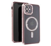Coque Diamant pour iPhone 12 Protection MagSafe Contour Strass Rose champagne
