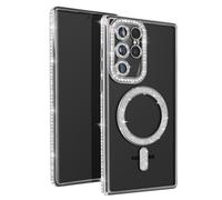 Coque - AVIZAR - Samsung Galaxy S22 Ultra - Rigide - Strass Argent - Compatible MagSafe