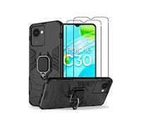NOVAGO Compatible avec realme Narzo 50i Prime 4G/realme C30 - Pack Complet- Coque Résistante avec Anneau Anti Chute + 2 Films de Protection écran en Verre trempé résistant 0.33mm 9H