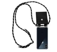 Tour de cou chaîne pour Apple iPhone X / XS en NOIR ARGENT Housse de protection Étui en silicone avec anneaux argentés, cordon de serrage et étui amovible