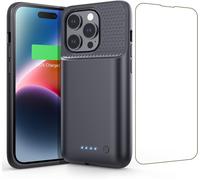 Coque Batterie Pour iPhone 14 Pro, [7200Mah] Batterie Externe Rechargeable, Puissante Chargeur Portable Boitier D'Extension Avec Verre Trempé La Batterie L'Étui Pour iPhone 14 Pro (6.1'')-Noir