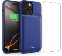 Coque Batterie Pour Iphone 16 Pro Max,Puissant 8600mah 15w Coque Rechargeable Batterie Externe Avec Écran De Protection En Verre Trempé Chargeur Portable Pour Iphone 16 Pro Max(6,9"") (Bleu)
