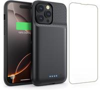 Coque Batterie Pour Iphone 16 Pro Max,Puissant 8600mah 15w Coque Rechargeable Batterie Externe Avec Écran De Protection En Verre Trempé Chargeur Portable Pour Iphone 16 Pro Max(6,9"") (A-Noir)