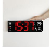 Coque blanche lumière rouge 13 pouces Horloge Numérique Murale Grande avec,Horloge Digitale Led à Luminosité Réglable
