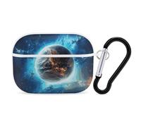 Coque bleue Earth in The Space pour AirPods Pro 2, coque de protection rigide antichoc pour homme et femme, compatible avec coque Airpod Pro 2e/1ère génération, avec porte-clés - blanc