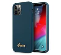 Coque bleue Guess en métal avec logo et inscription pour iPhone 12 Pro Max