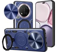 Coque Bleue Pour Honor Magic 7 Lite / Magic7 Lite 5g - Support Anneau Métallique, Plaque Magnétique Pour Voiture, Cache Caméra Coulissant Et Renforts Anti-Choc