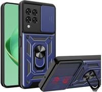 Coque Bleue Pour T¿Mobile Revvl 6x Pro 5g / Revvl 6 Pro 5g - Antichoc Tpu/Pc Avec Couvercle Coulissant Pour Lentille, Support Anneau 360° Compatible Fixation Magnétique, Attache Dragonne