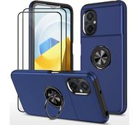 Coque Bleue Pour Xiaomi Poco M5 4g (6,58"") + 2 Verres Trempés ¿ Antichoc Renforcée Avec Anneau Support Rotatif 360° Et Bords Surélevés