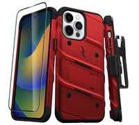 Coque Blindé Bolt iPhone 14 avec Support et Verre Trempé Ultra Résistant Élégant Zizo Noir / Rouge