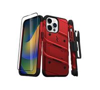Coque Blindé Bolt iPhone 14 avec Support et Verre Trempé Ultra Résistant Élégant Noir / Rouge