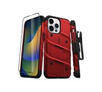 Coque Blindé Bolt iPhone 14 Pro Max avec Support et Verre Trempé Ultra Résistant Zizo Noir / Rouge