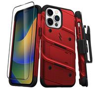 Coque Blindé Bolt iPhone 14 Pro Max avec Support et Verre Trempé Ultra Résistant Noir / Rouge