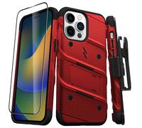 Coque Blindé Bolt iPhone 14 avec Support et Verre Trempé Ultra Résistant Élégant Noir / Rouge