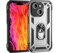 Coque blindée avec anneau pour iPhone 15 Housse extérieure pour téléphone portable Hard Case Protection extrême Argent