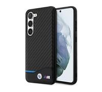 Coque BMW Leather Carbon Blue Line pour Samsung Galaxy S23+ - Cuir Noir/Blanc