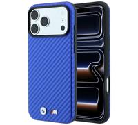 Coque BMW M Carbon Metal Logo pour iPhone 18 Pro Max / 17 Pro Max, bleue