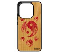 Coque Bois De Protection Redmi Note 14 4g Europe Silicone Yin Et Yang Plume Bicolore Graphique Portable Asie Rigide Ying Rose Pour Xiaomi