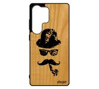 Coque Bois Moustache S25 Ultra Silicone Street Art Chapeau Melon Homme Charlie Chaplin Peinture Monsieur Noir Art 4g Pour Samsung Galaxy