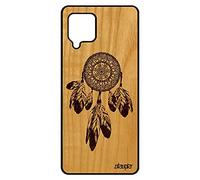 Coque Bois Naturel pour Samsung A42 Silicone Attrape Reve Dessin Mandala Receveur de Pastel Unique Mobile Noir Telephone Etui Galaxy