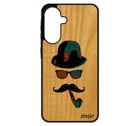 Coque Bois Pour Galaxy A56 5g Silicone Portrait Cover Tag De Protection Chapeau Melon Pipe Monsieur Etui Smartphone Peinture Bleu Pour Samsung