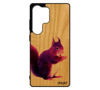 Coque Bois Pour Galaxy S25 Ultra Silicone Ecureuil Housse Portable 4g Design Animal Peinture Violet Animaux Foret Cover Telephone Pour Samsung