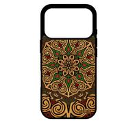 Coque bois pour iPhone 17 pro silicone Mandala femme floral Vert rosace jolie indien portable arc en ciel geometrique dessin zen de