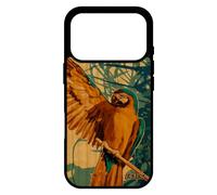 Coque Bois Pour Iphone 17 Pro Silicone Perroquet Animaux Tropical Exotique 4g Feuilles Animal Oiseau Noir Perruche Bleu Design De