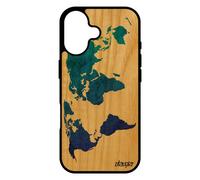 Coque Bois Pour Iphone 17 Silicone Carte Monde Terre Geographie Atlas Pays Planete Effet Original Motif Bleu Mobile Globe Case